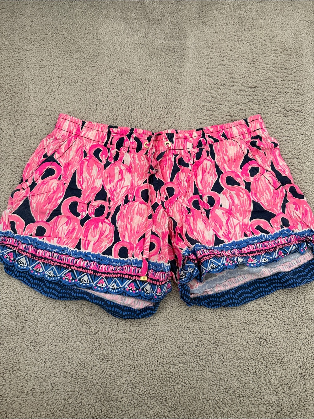 Lilly Pulitzer Pink Patterned Women’s Drawstring Shorts with Blue Trim